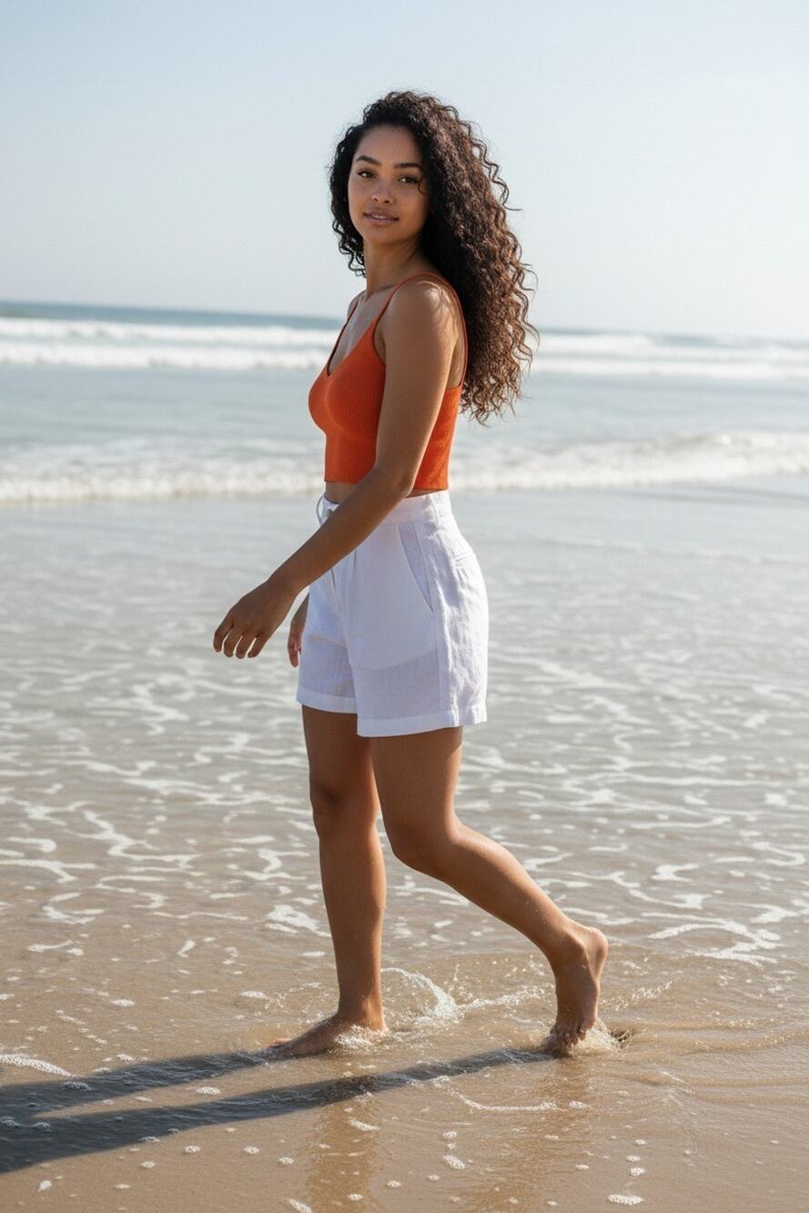 Open Edit Womens Orange V Neck Sleeveless Cropped Tank Top Size Large NEW